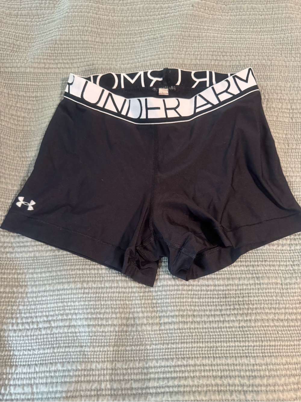 Under Armour Black Women's Athletic Compression Shorts with White Logo Waistband